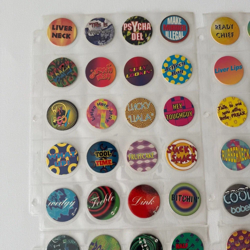 Vintage‎ 90s Pogs Milk Cap Collection Lot 80pc Slang Phrases 1994 1995 Nostalgia